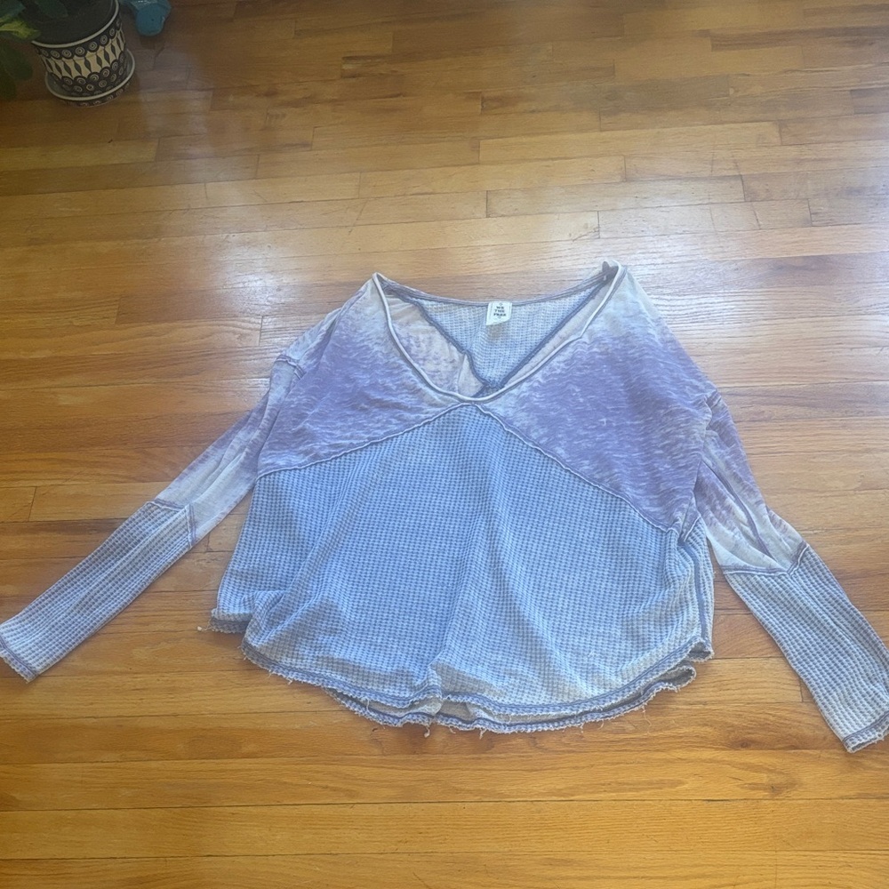 We The Free Washed Lavender and Light Blue Layered V-Neck Long Sleeve Top